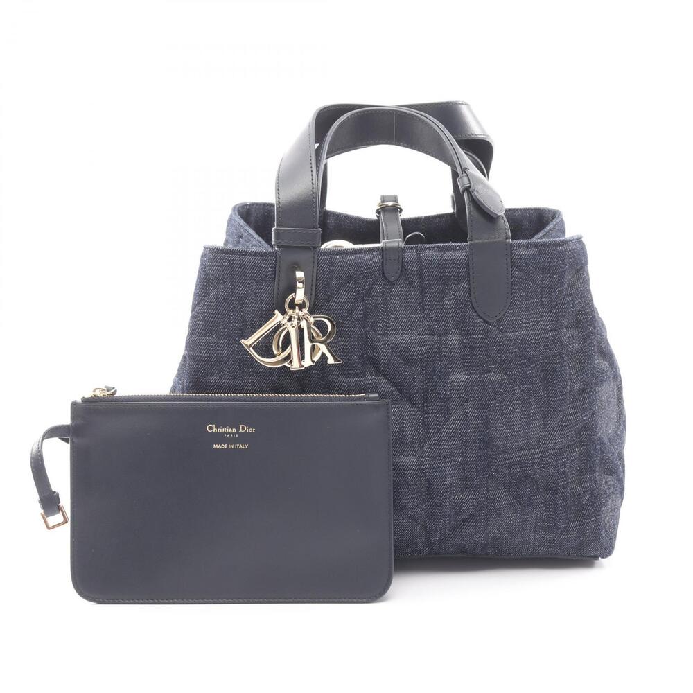Christian Dior Toujours Graphic Cannage Handbag Denim Leather Navy Blue